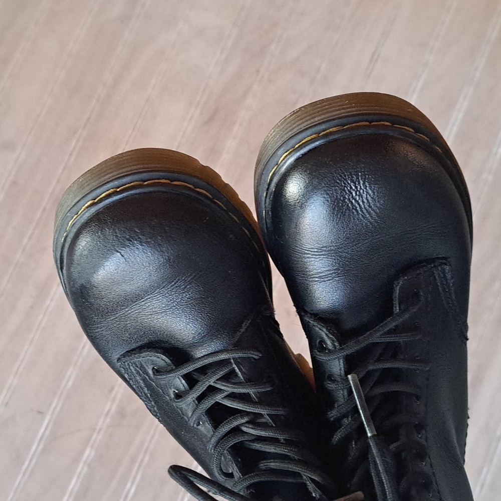 Dr. Martens 1460 T Blk Leather Lace-Up Side Zip Combat Boots Toddler Classic - Picture 5 of 10